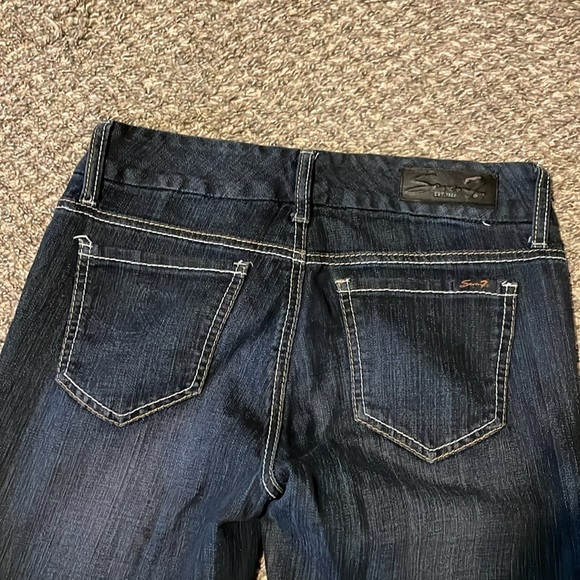 Seven 7 Bootcut Jeans Women’s 28 Dark Wash Denim Distressed Cowgirl Mid-rise - Picture 11 of 16